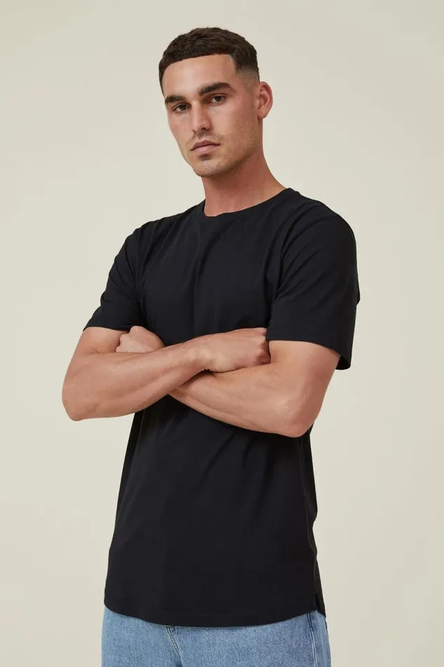 Cotton On Tees and Tanks Organic Longline TShirt Black 8211 Men