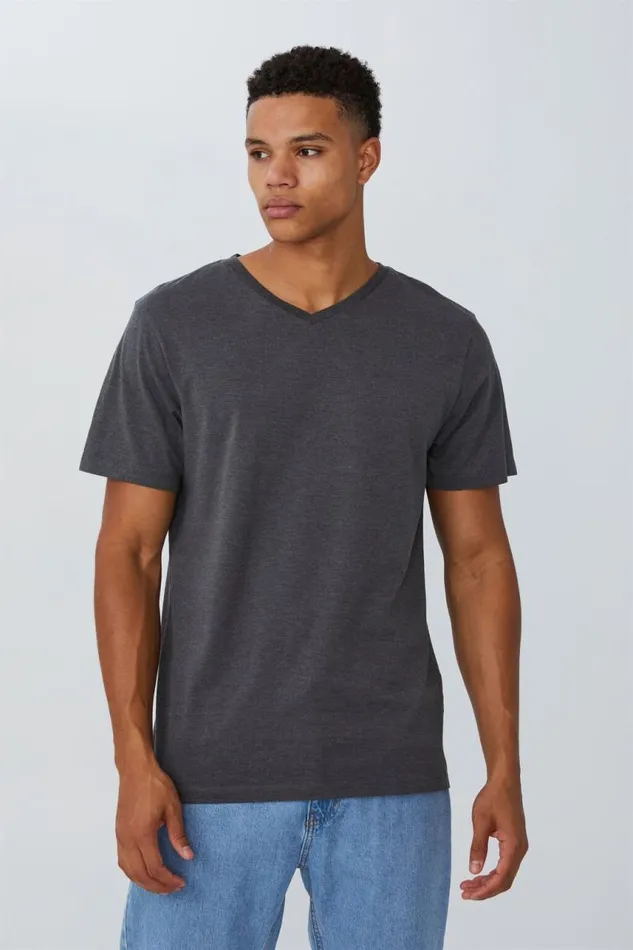 Cotton On Tees and Tanks Organic VNeck TShirt Charcoal Marle 8211 Men