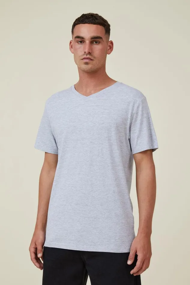 Cotton On Tees and Tanks Organic VNeck TShirt Light Grey Marle 8211 Men