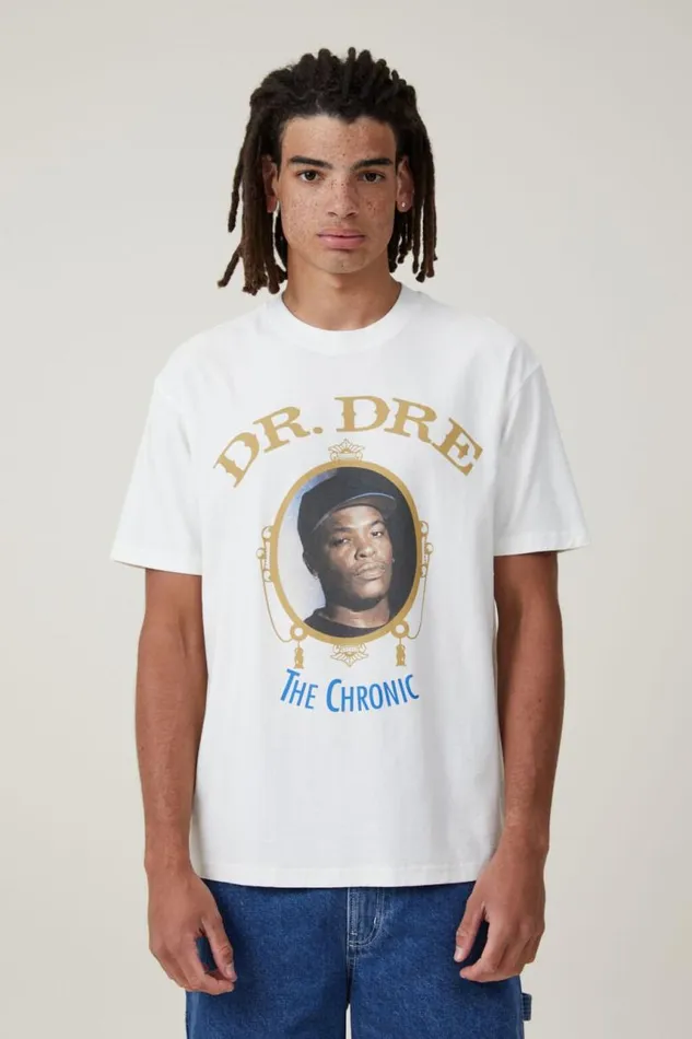Cotton On Tees and Tanks Premium Loose Fit Music TShirt Lcn Bra Vintage Whitedr Drethe Chronic 8211 Men