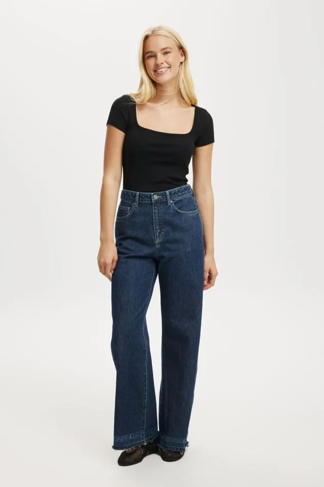 Cotton On Tops Byron Square Neck Short Sleeve Black 8211 Women