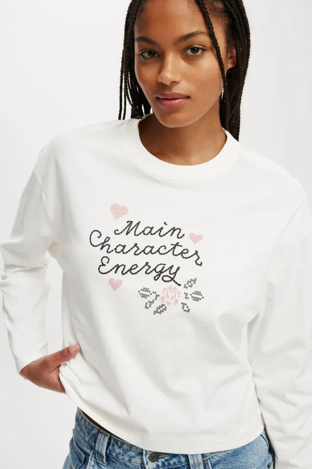 Cotton On Tops Classic Long Sleeve Graphic Tee Main Character Energy Vintage White 8211 Women Cotton On Tops Classic Long Sleeve Graphic Tee Main Character Energy Vintage White 8211 Women