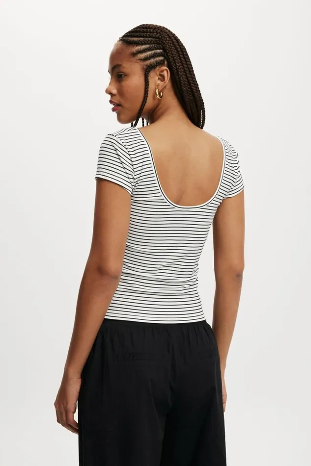 Cotton On Tops Emily Double Scoop Short Sleeve Crisp Stripe Natural Whiteblack 8211 Women Cotton On Tops Emily Double Scoop Short Sleeve Crisp Stripe Natural Whiteblack 8211 Women