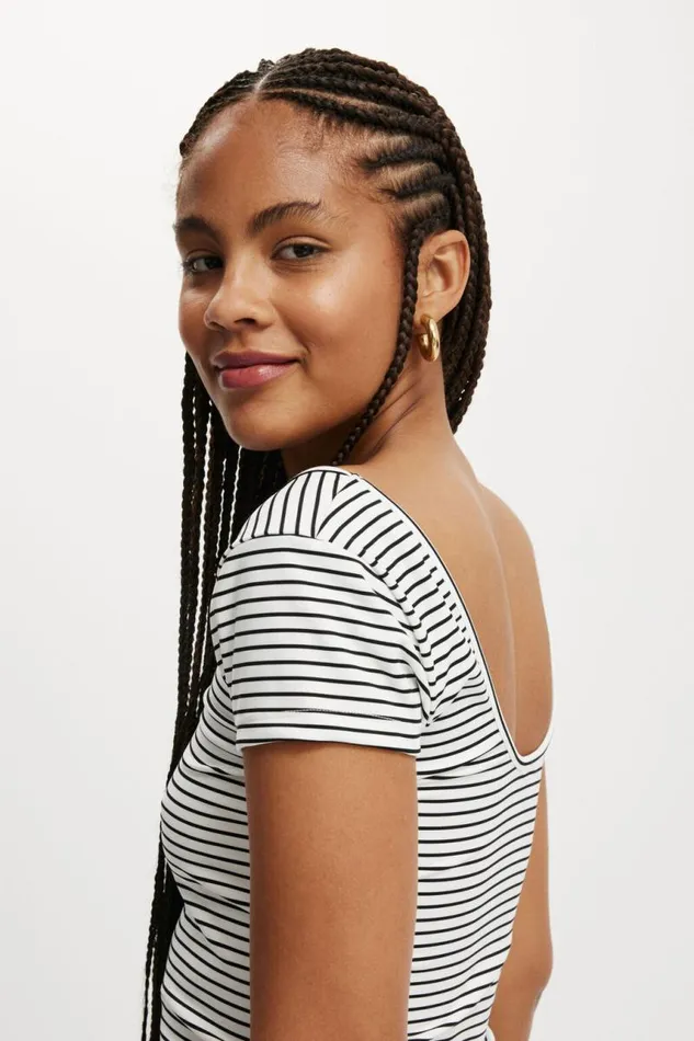 Cotton On Tops Emily Double Scoop Short Sleeve Crisp Stripe Natural Whiteblack 8211 Women Cotton On Tops Emily Double Scoop Short Sleeve Crisp Stripe Natural Whiteblack 8211 Women