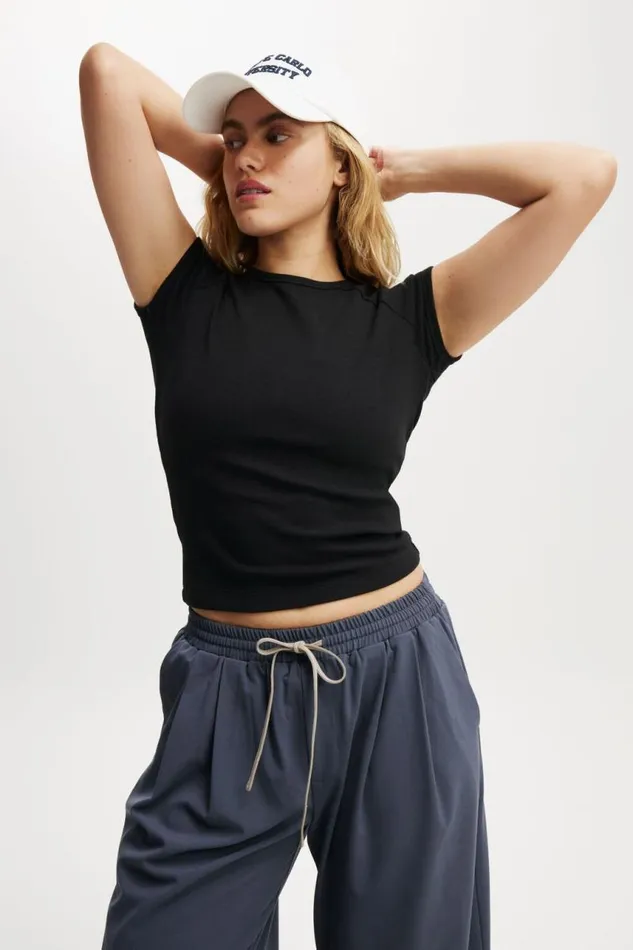 Cotton On Tops Essential Rib Raglan Cap Sleeve Top Black 8211 Women