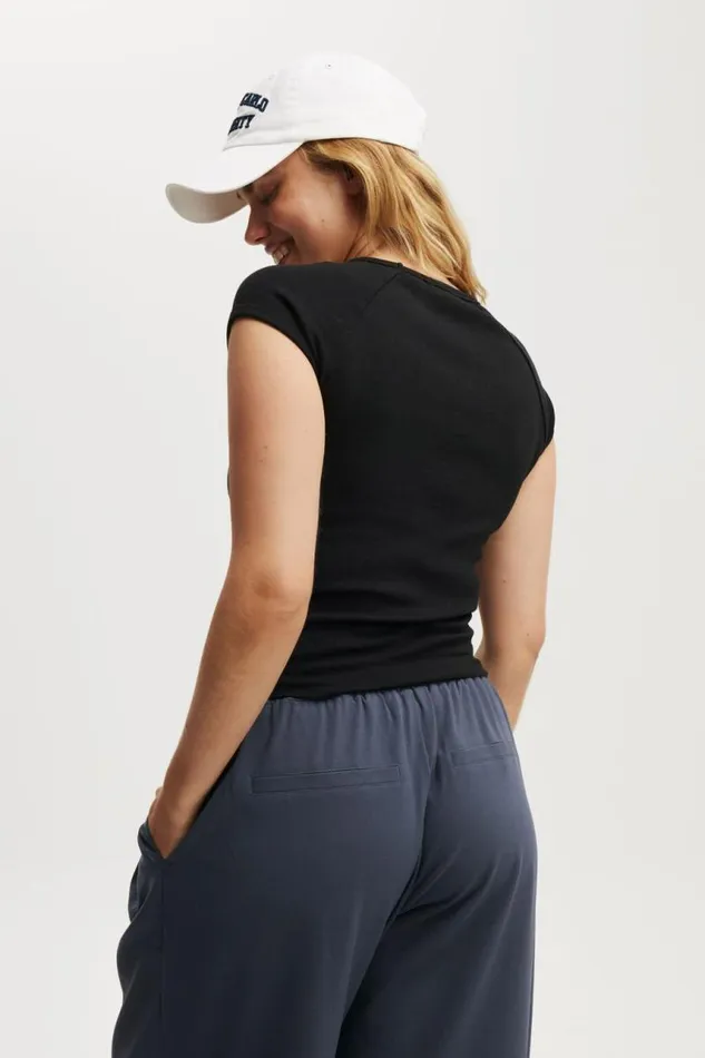 Cotton On Tops Essential Rib Raglan Cap Sleeve Top Black 8211 Women