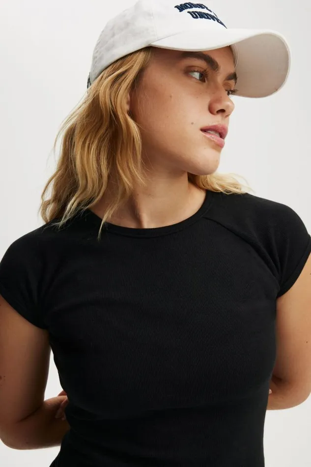 Cotton On Tops Essential Rib Raglan Cap Sleeve Top Black 8211 Women