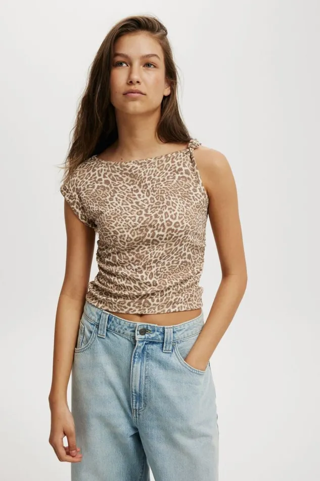 Cotton On Tops Marlow Knot Shoulder Short Sleeve Top Kirsty Leopard 8211 Women