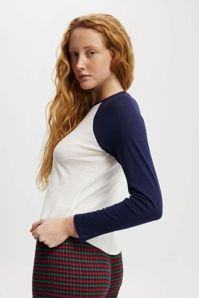 Cotton On Tops Raglan Long Sleeve Top Navy Vision Coconut Milk 8211 Women