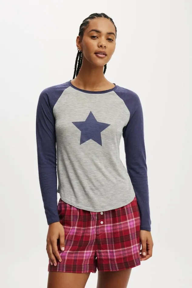 Cotton On Tops Raglan Long Sleeve Top Voyage Blue Star 8211 Women