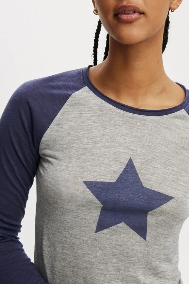 Cotton On Tops Raglan Long Sleeve Top Voyage Blue Star 8211 Women