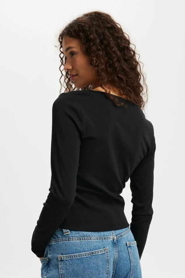 Cotton On Tops Sarah Rosette Square Neck Long Sleeve Black 8211 Women