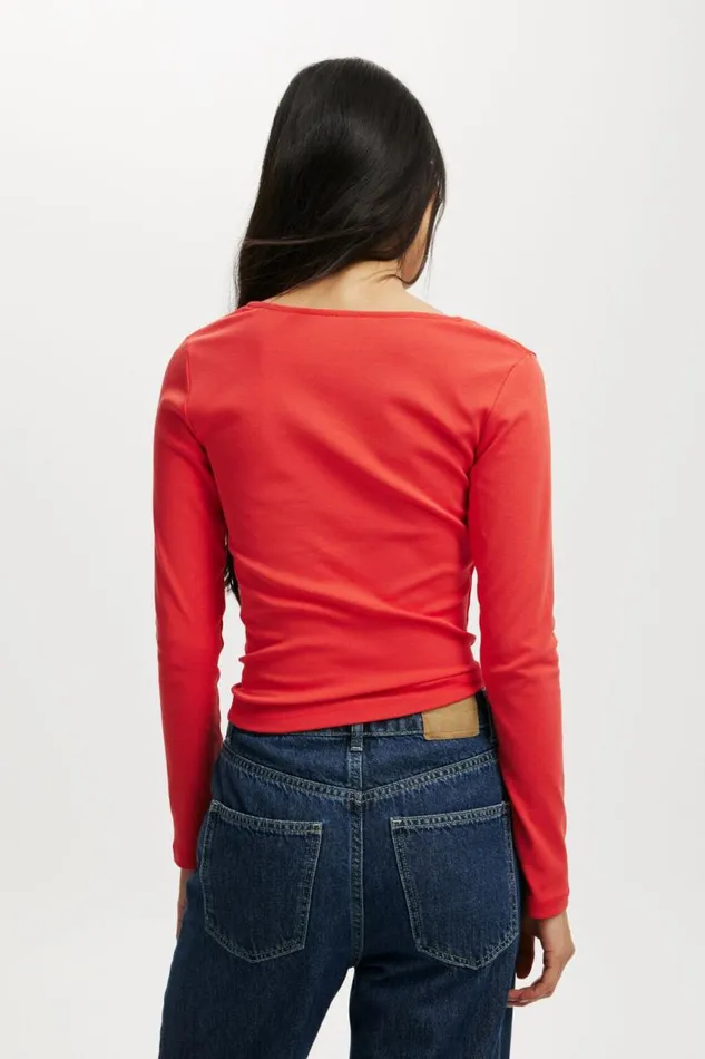 Cotton On Tops Sarah Rosette Square Neck Long Sleeve Vermillion 8211 Women