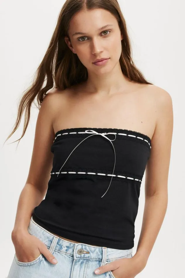 Cotton On Tops Sofia Ribbon Trim Tube Top Black 8211 Women
