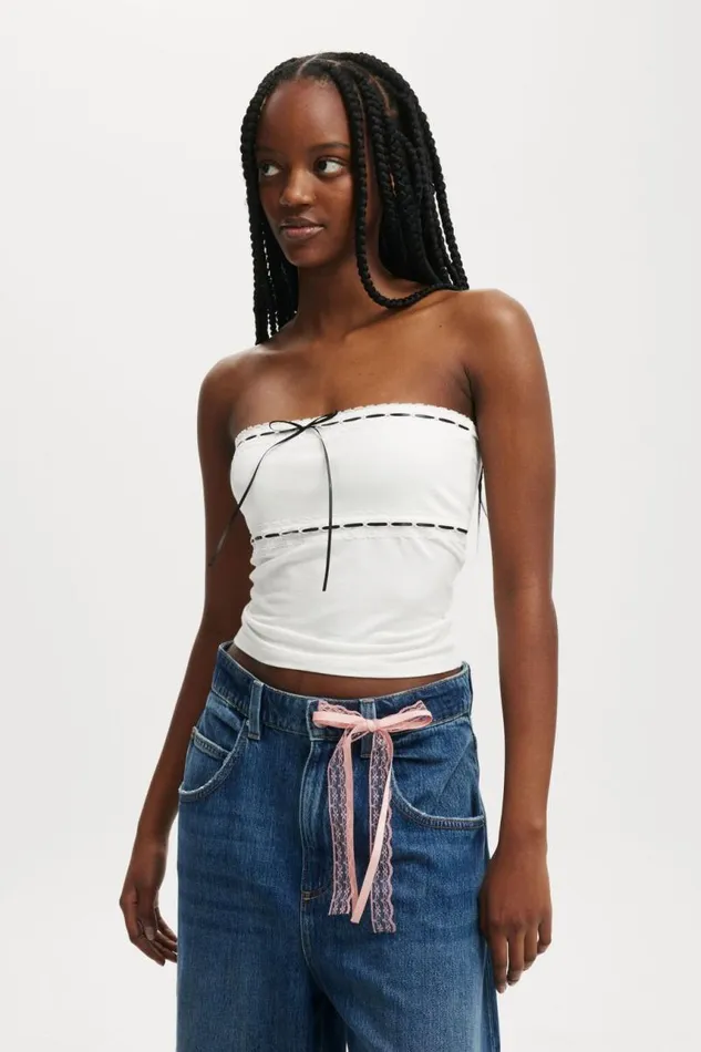Cotton On Tops Sofia Ribbon Trim Tube Top Natural White 8211 Women