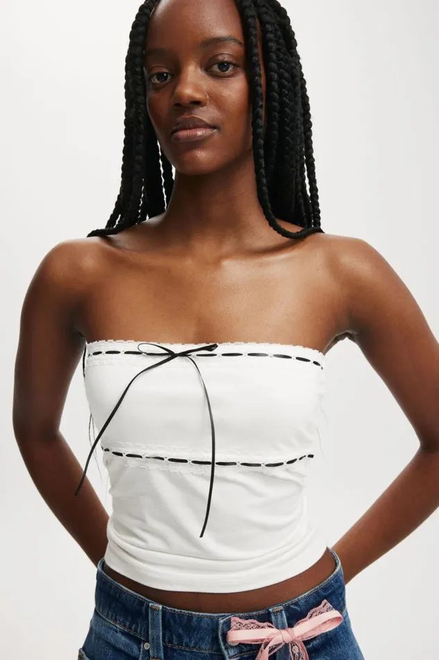 Cotton On Tops Sofia Ribbon Trim Tube Top Natural White 8211 Women