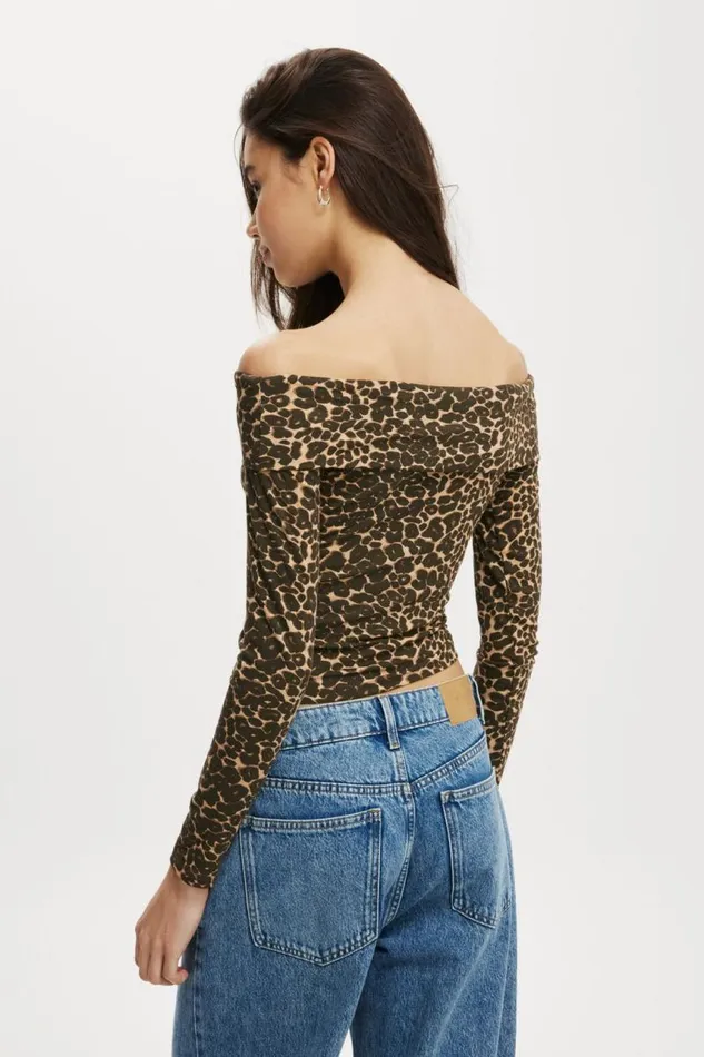 Cotton On Tops Staple Rib Off Shoulder Long Sleeve Top Kate Leopard 8211 Women Cotton On Tops Staple Rib Off Shoulder Long Sleeve Top Kate Leopard 8211 Women