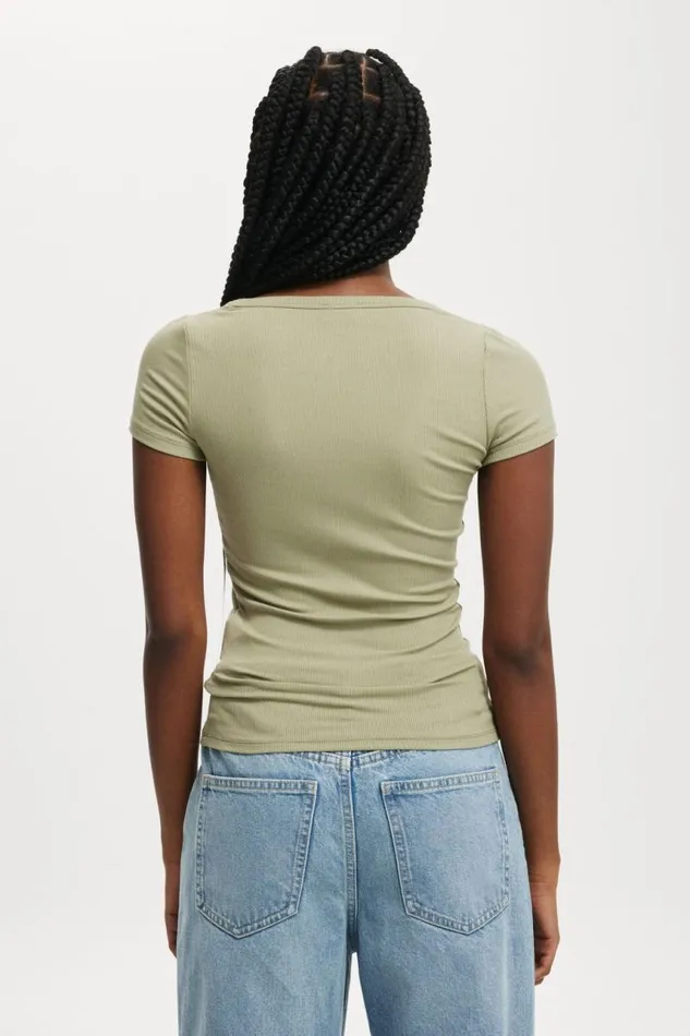 Cotton On Tops Staple Rib Scoop Neck Short Sleeve Top Artichoke 8211 Women Cotton On Tops Staple Rib Scoop Neck Short Sleeve Top Artichoke 8211 Women
