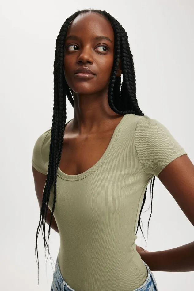 Cotton On Tops Staple Rib Scoop Neck Short Sleeve Top Artichoke 8211 Women Cotton On Tops Staple Rib Scoop Neck Short Sleeve Top Artichoke 8211 Women