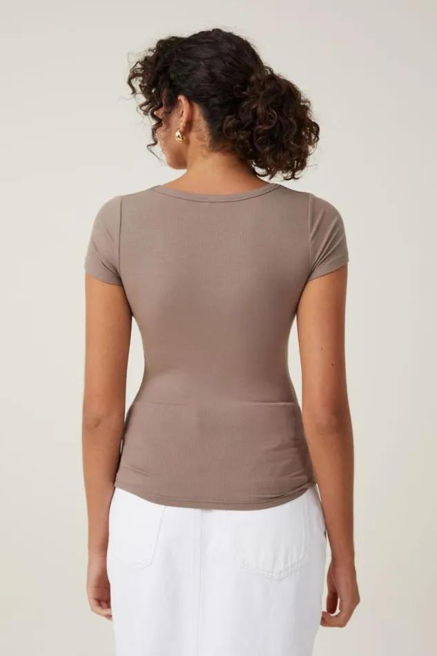 Cotton On Tops Staple Rib Scoop Neck Short Sleeve Top Rich Taupe Ii 8211 Women Cotton On Tops Staple Rib Scoop Neck Short Sleeve Top Rich Taupe Ii 8211 Women