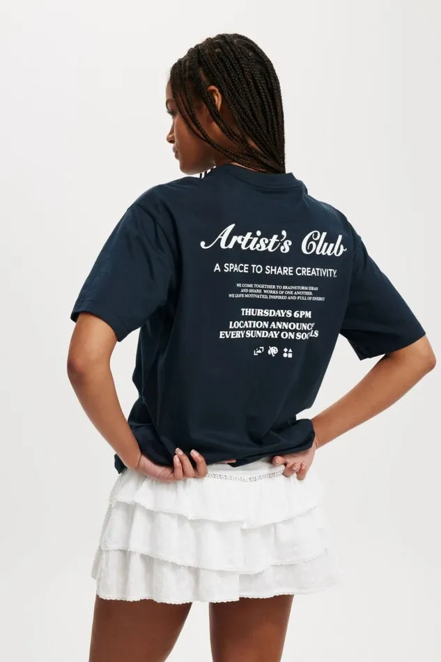 Cotton On Tops The Boxy Graphic Tee Artist Club Ink Navy 8211 Women