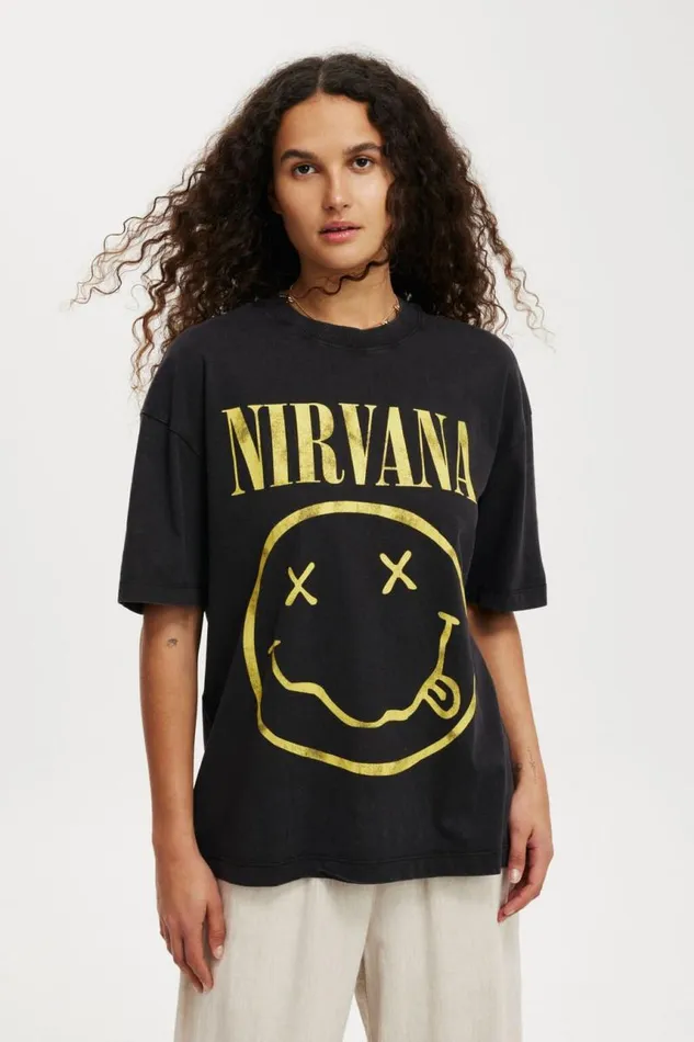 Cotton On Tops The Lcn Boxy Graphic Tee Lcn Mt Nirvana Face Logowashed Black 8211 Women
