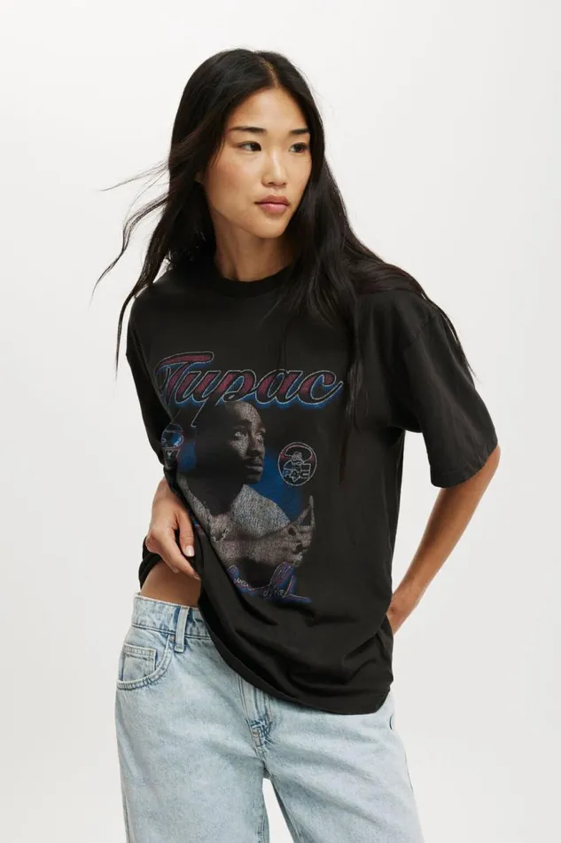 Cotton On Tops The Lcn Music Boxy Graphic Tee Lcn Bra Tupac Shakur Washed Black 8211 Women