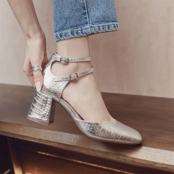 Court Shoes Women Moda In Pelle Daziah Silver Croc