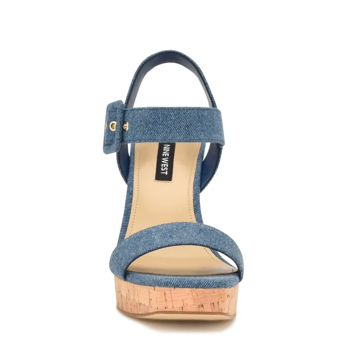 Courts Wedge Sandals Blue Denim Women Nine West High Heels Courts Wedge Sandals Blue Denim Women Nine West High Heels