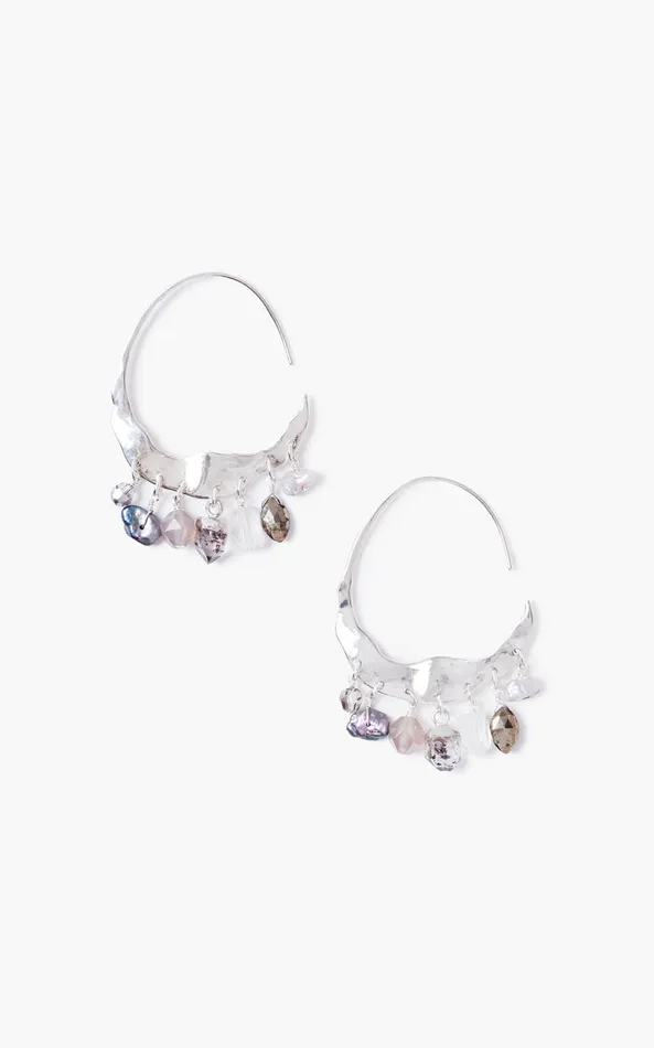 Crescent Grey Pearl And Herkimer Mix Silver Hoop Earrings Women Chan Luu Earrings