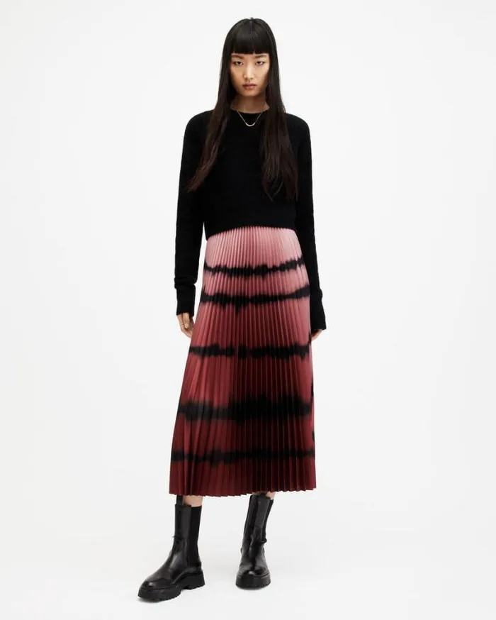 Curtis 2In1 Ombre Tie Dye Midi Dress Blackred Women AllSaints Dresses