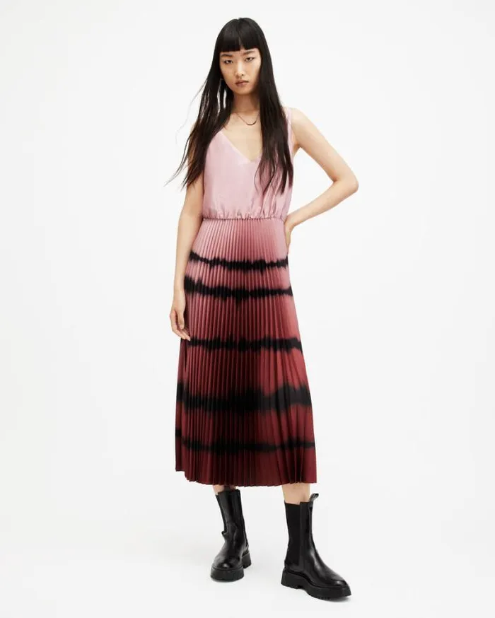 Curtis 2In1 Ombre Tie Dye Midi Dress Blackred Women AllSaints Dresses