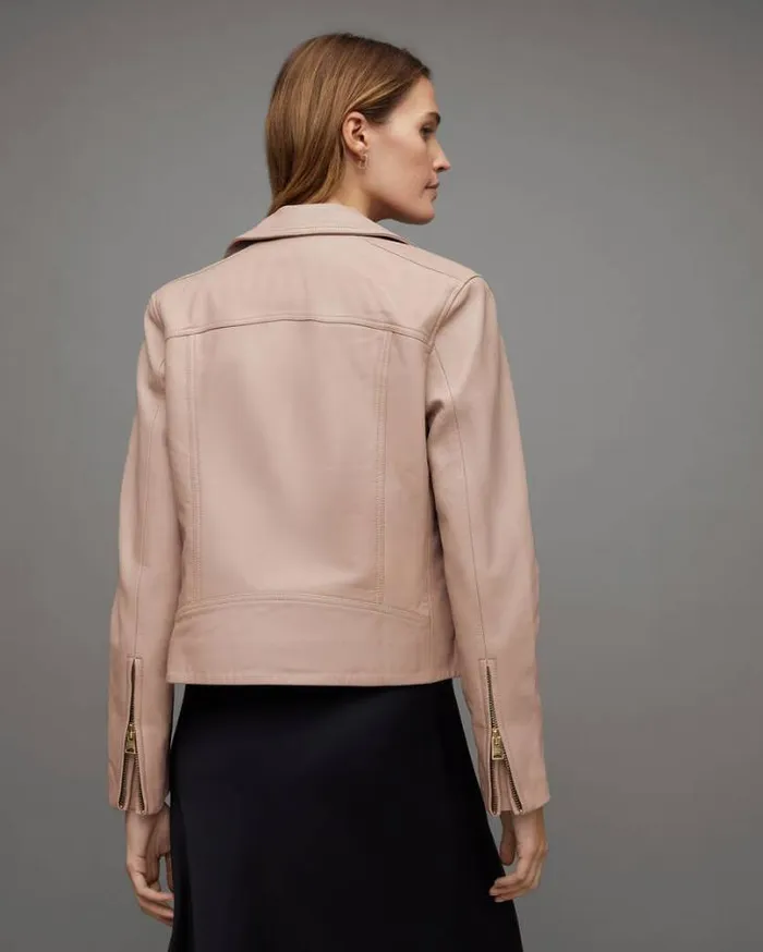 Dalby Slim Fit Leather Biker Jacket Earth Pink Women AllSaints Jackets and Coats