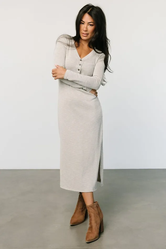 Denver Ribbed Midi Dress Light Gray Women Baltic Born Midi Dresses Denver Ribbed Midi Dress Light Gray Women Baltic Born Midi Dresses