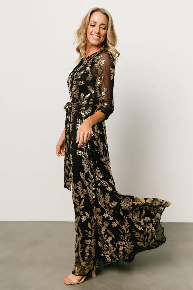 Destiny Sequin Maxi Dress Black Gold Women Baltic Born Embellished Sequin