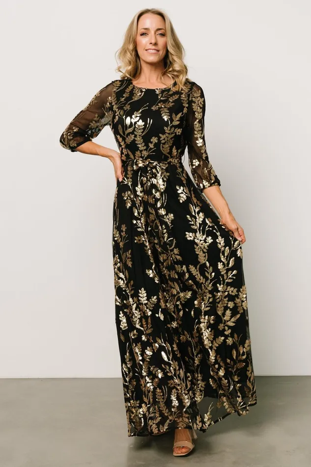 Destiny Sequin Maxi Dress Black Gold Women Baltic Born Embellished Sequin