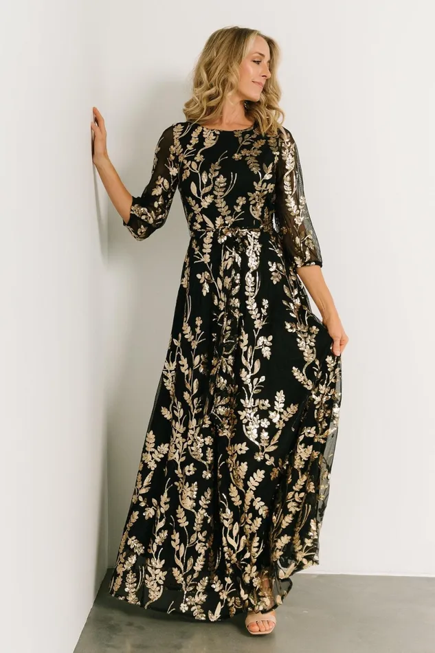 Destiny Sequin Maxi Dress Black Gold Women Baltic Born Embellished Sequin