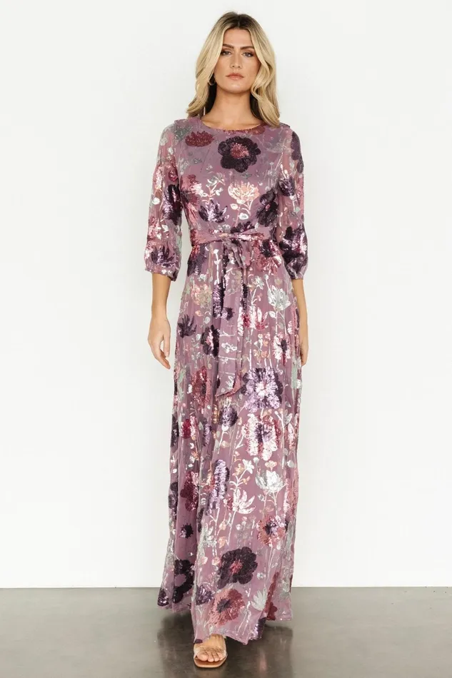Destiny Sequin Maxi Dress Lilac Floral Women Baltic Born Embellished Sequin