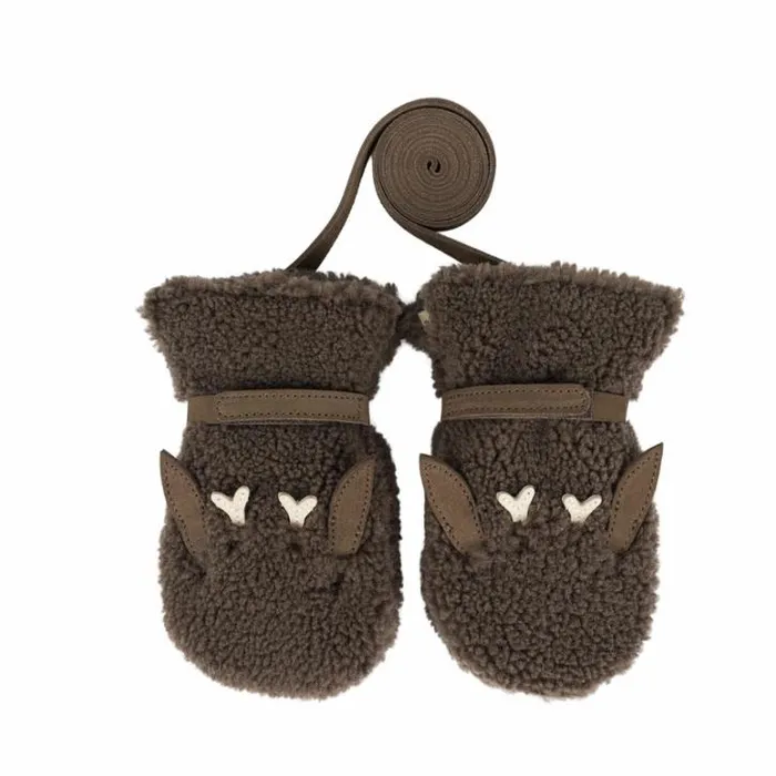 Donsje Amsterdam Accessories Baby Richy Mittens Hazelnut Curly Faux Fur