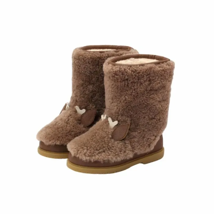 Donsje Amsterdam Animal Styles Girls Irfi Boots Chestnut Curly Sheep Wool