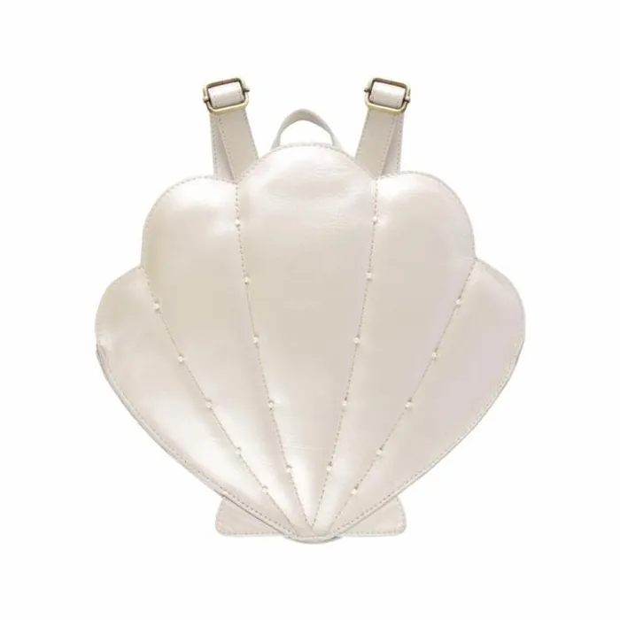 Donsje Amsterdam Backpacks and Purses Girls Seafo Schoolbag Off White Metallic Leather