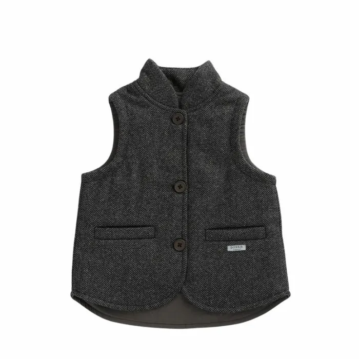 Donsje Amsterdam Jackets and Gilets Boys Thur Tweed Waistcoat Dark Grey Tweed