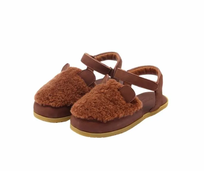 Donsje Amsterdam Sandals Girls Els Sandals Brown Curly Sheep Wool