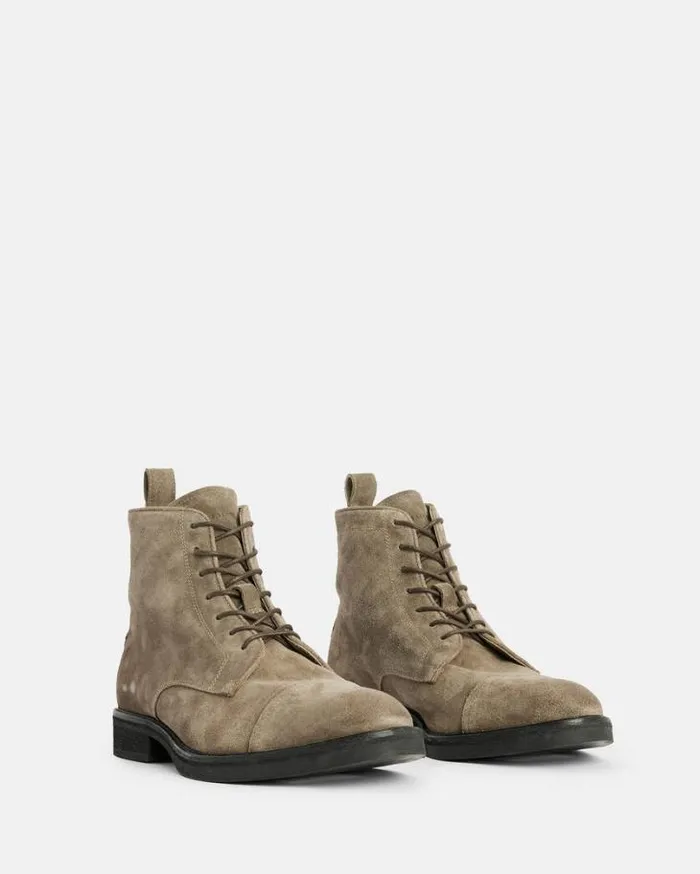 Drago Suede Lace Up Boots Khaki Men AllSaints Shoes and Boots
