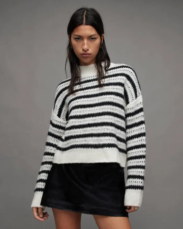 Duke Striped Sweater Chalk Whiteblack Women AllSaints Sweaters