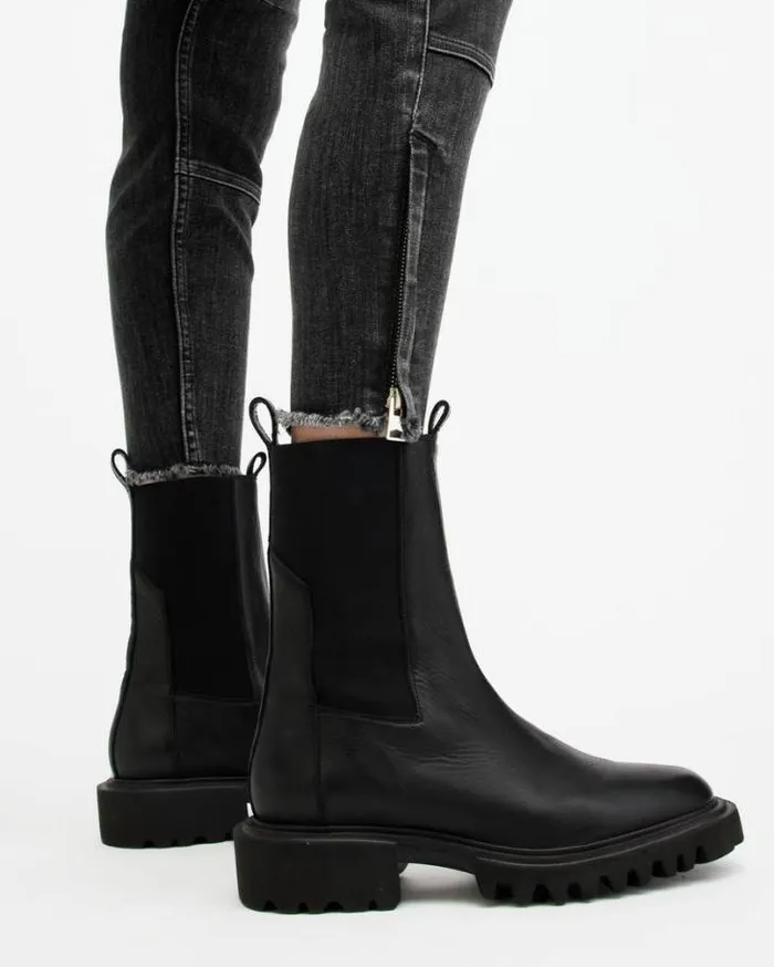 Duran MidRise Skinny Cargo Denim Jeans Washed Black Women AllSaints Jeans