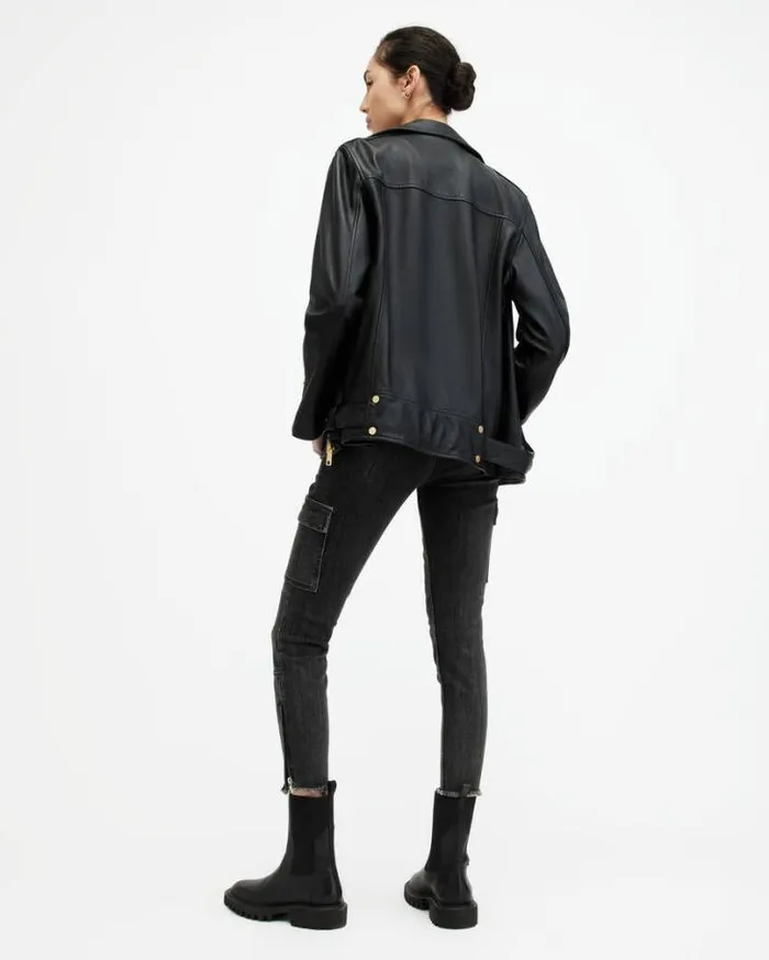Duran MidRise Skinny Cargo Denim Jeans Washed Black Women AllSaints Jeans