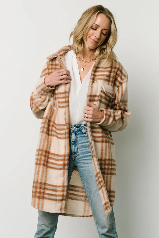 Durango Plaid Shacket Oatmeal Mocha Women Baltic Born Outerwear