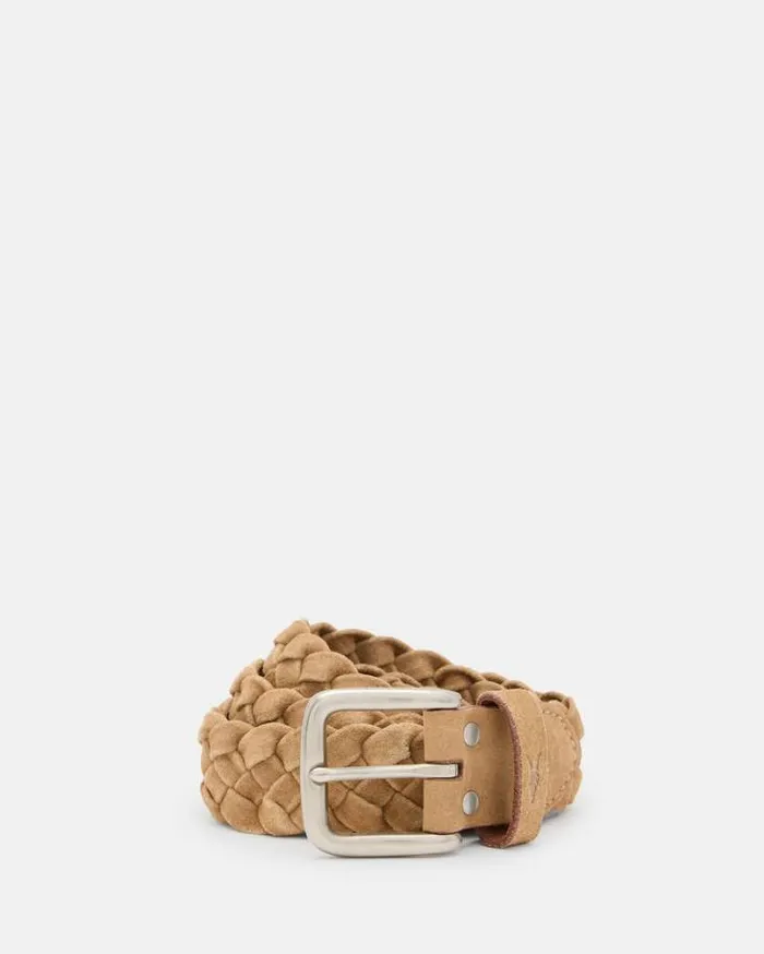Dustin Woven Suede Belt Tan Men AllSaints Accessories