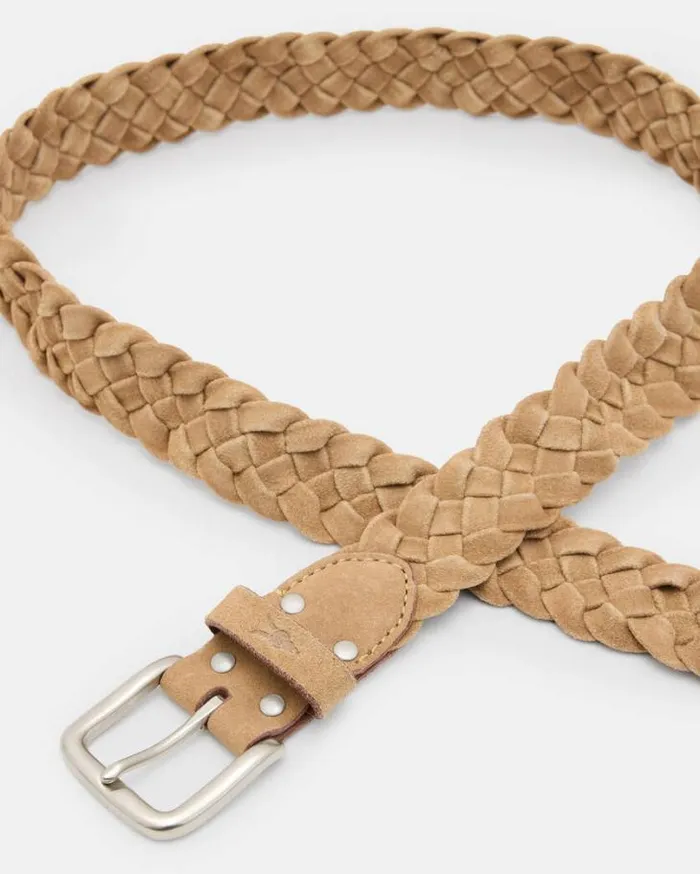 Dustin Woven Suede Belt Tan Men AllSaints Accessories